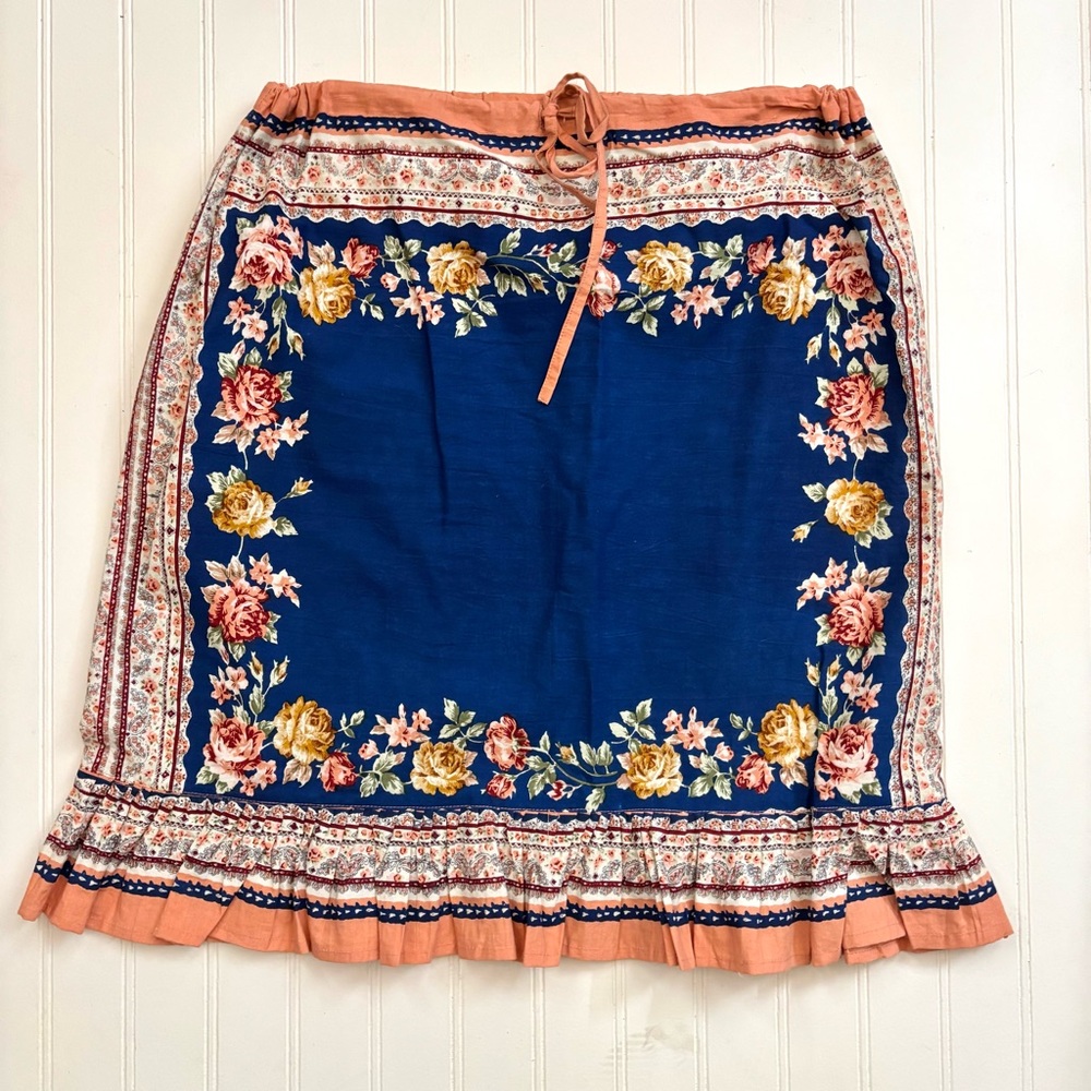 Blue and Orange Mini Pencil Skirt with Ruffled Tie Front